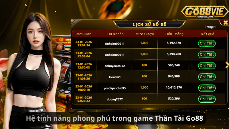 Hệ tính năng phong phú trong game Thần Tài Go88
